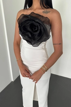 A wholesale clothing model wears new10262-strapless-slit-floral-detail-dress-ecru, Turkish wholesale Dress of Newgirl