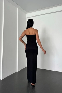 A wholesale clothing model wears new10268-strapless-slit-floral-detail-dress-black, Turkish wholesale Dress of Newgirl