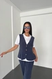 A wholesale clothing model wears new10270-loose-cut-trousers-front-vest-detailed-crew-neck-suit-navy-blue, Turkish wholesale  of 