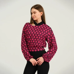A wholesale clothing model wears OFO10007 - Blouse-fuchsia, Turkish wholesale Blouse of Offo