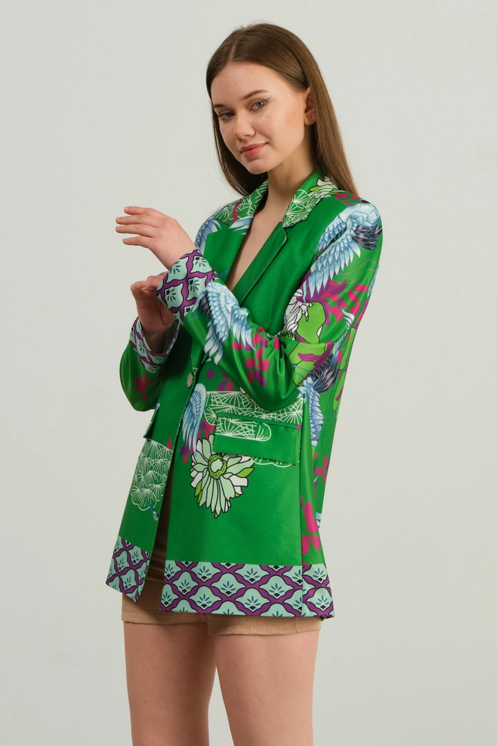 A wholesale clothing model wears OFO10037 - Jacket-green, Turkish wholesale Jacket of Offo