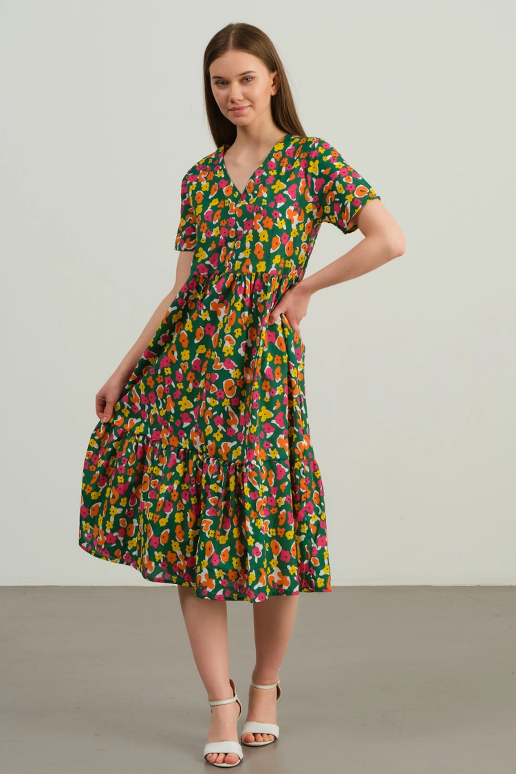 A model wears OFO10057 - Dress-green, wholesale Dress of Offo to display at Lonca
