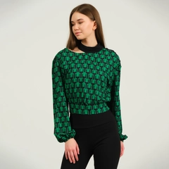Veleprodajni model oblačil nosi OFO10146 - Blouse-green, turška veleprodaja Bluza od Offo