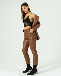 A wholesale clothing model wears ofo10447-leather-jacket, Turkish wholesale Jacket of Offo