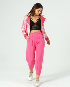 A wholesale clothing model wears 40849 - Trousers - Fuchsia, Turkish wholesale Pants of Offo