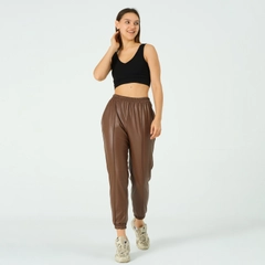 A wholesale clothing model wears 40923 - Trousers - Brown, Turkish wholesale Pants of Offo