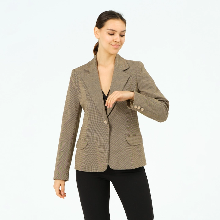 A wholesale clothing model wears 40992 - Jacket - Camel, Turkish wholesale Jacket of Offo