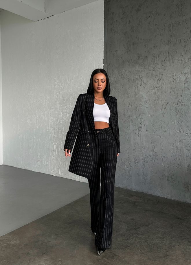 Ouz Fashion Μπουφάν Με Ρίγες Τεσσάρων Κουμπιών Χονδρικό εμπόριο ενδυμάτων Επίσημο