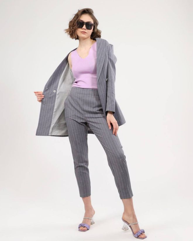 Ouz Fashion Μπουφάν Με Ρίγες Τεσσάρων Κουμπιών Χονδρικό εμπόριο ενδυμάτων Επίσημο