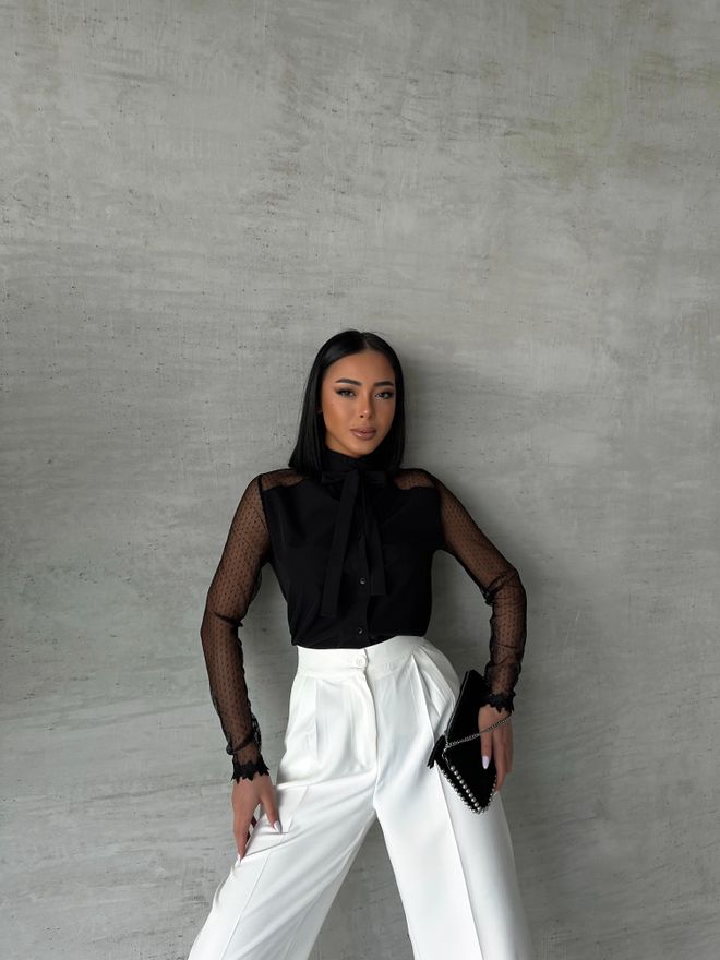 Ouz Fashion Hemd Mit Tülldetail Und Kragen Großhandelskleidung Elegant