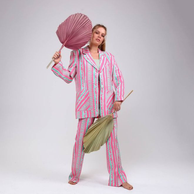 Ouz Fashion Dijital Baskı Çizgili Ceket Toptan Giyim Resmi