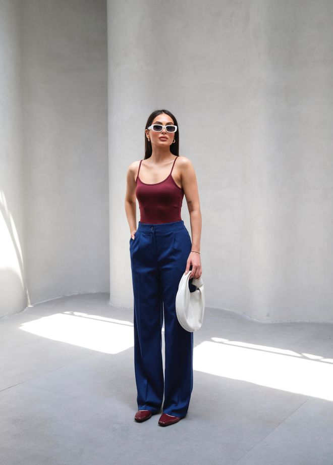 Ouz Fashion Pantalones Plisados De Pernera Ancha Con Elástico En La Espalda Ropa al por mayor Casual
