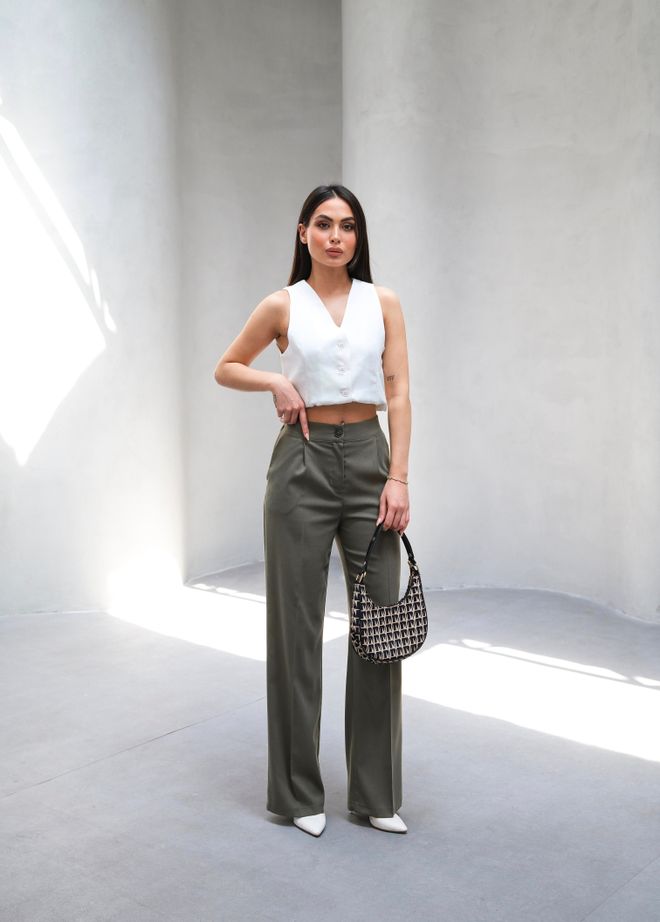 Ouz Fashion Pantalones Plisados De Pernera Ancha Con Elástico En La Espalda Ropa al por mayor Casual