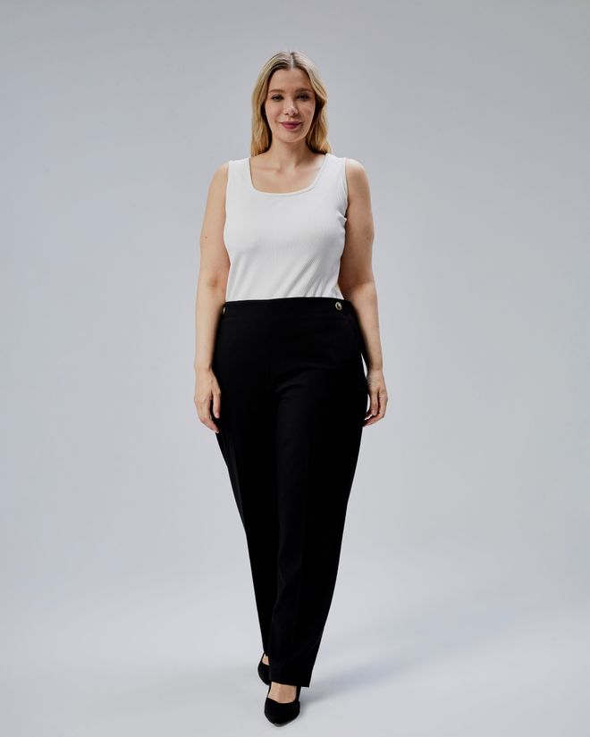 Ouz Fashion Decorative Buttoned Back Waist Elastic Plus Size Pants Wholesale Clothing Casual