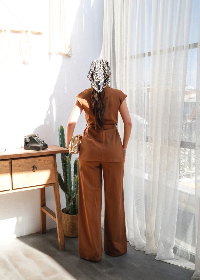 Ouz Fashion Linen Belted Vest And Pants Double Suit Wholesale Clothing Elegant
