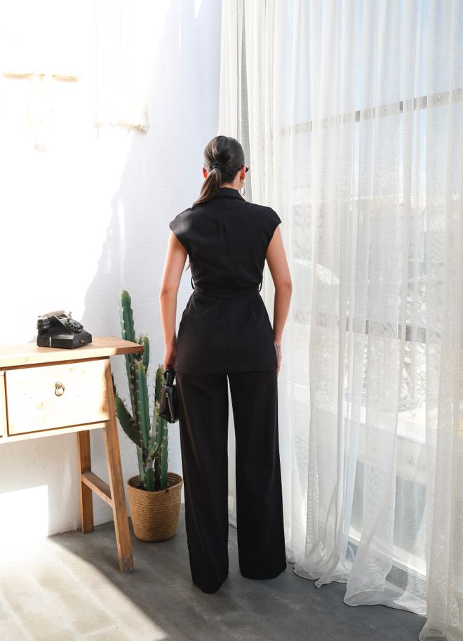 Ouz Fashion Linen Belted Vest And Pants Double Suit Wholesale Clothing Elegant