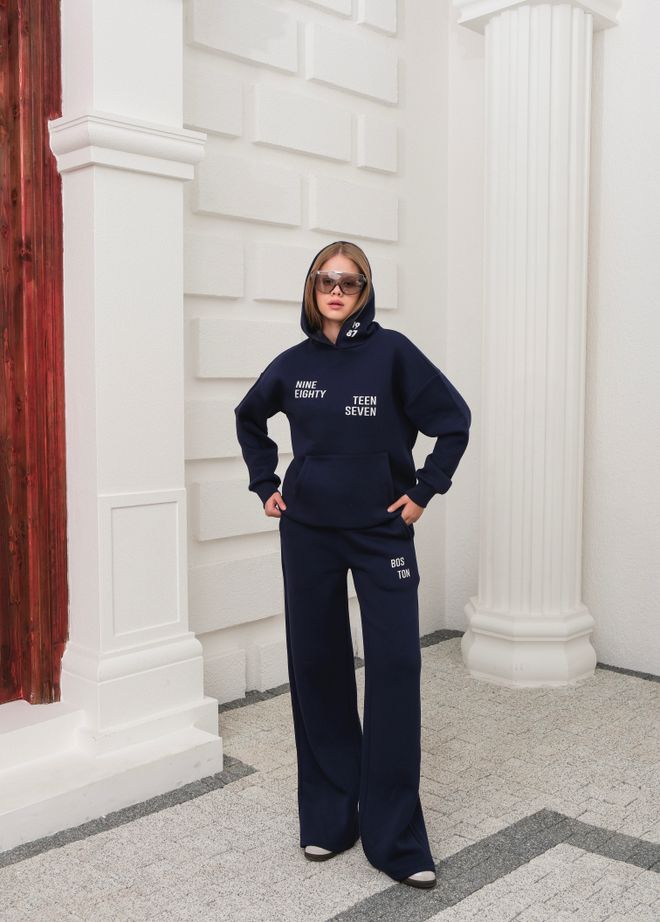 Ouz Fashion Navy Blue Tracksuit Oversized Fit With Hooded Neck Wholesale Clothing Spring