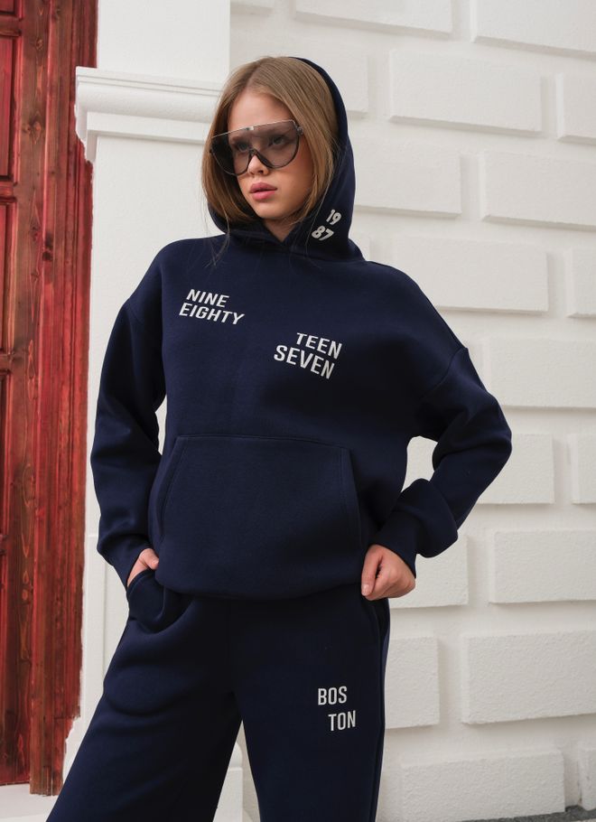Ouz Fashion Navy Blue Tracksuit Oversized Fit With Hooded Neck Wholesale Clothing Casual