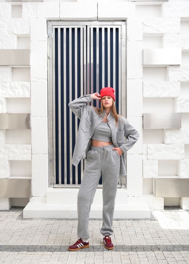 Ouz Fashion Chándal Gris Con Cierre Abotonado Y Pantalones Jogger Ropa al por mayor Casual