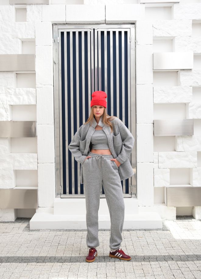 Ouz Fashion Chándal Gris Con Cierre Abotonado Y Pantalones Jogger Ropa al por mayor Casual