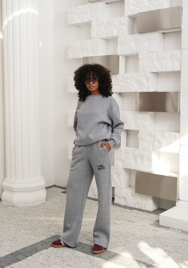 Ouz Fashion Grey Tracksuit Oversized Fit With Wide Leg Joggers Wholesale Clothing Modest