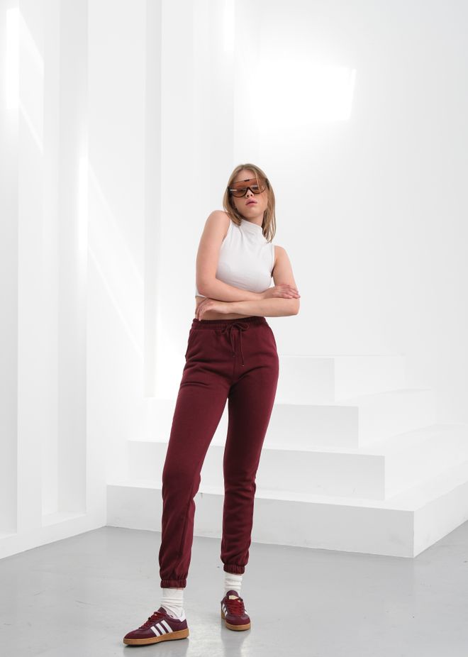 Ouz Fashion Claret Red Jogger Pants With Drawstring Closure Wholesale Clothing Casual