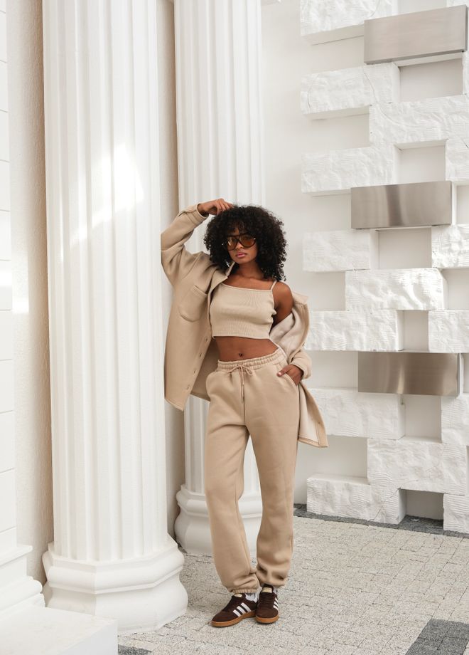 Ouz Fashion Beige Tracksuit Casual Sport Streetwear Jogger Wholesale Clothing Casual