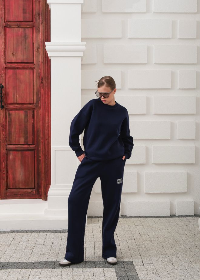 Ouz Fashion Navy Blue Tepláková Súprava Neformálny Športový Streetwear Veľkoobchod s oblečením Skromný