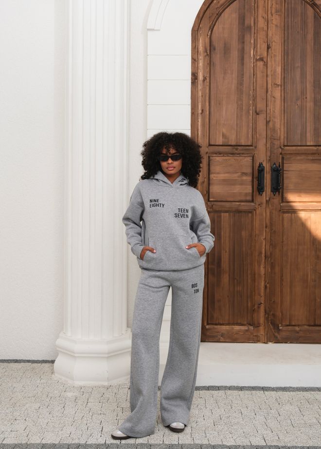 Ouz Fashion Grey Oversized Fit Hooded Neck Jogger Tracksuit Wholesale Clothing Lounge