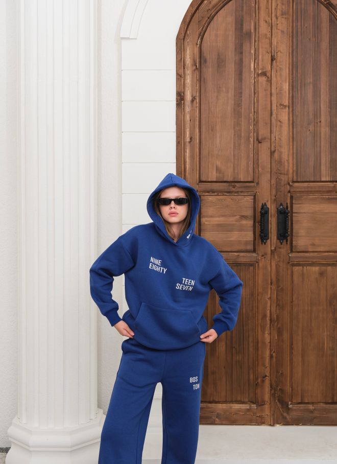 Ouz Fashion Modrá Tepláková Súprava Voľný Strih Jogger S Kapucňou Veľkoobchod s oblečením Neformálny