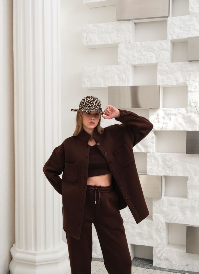 Ouz Fashion Chándal Marrón Oversized Con Jogger Y Botones Para Casual Y Deporte Ropa al por mayor Casual