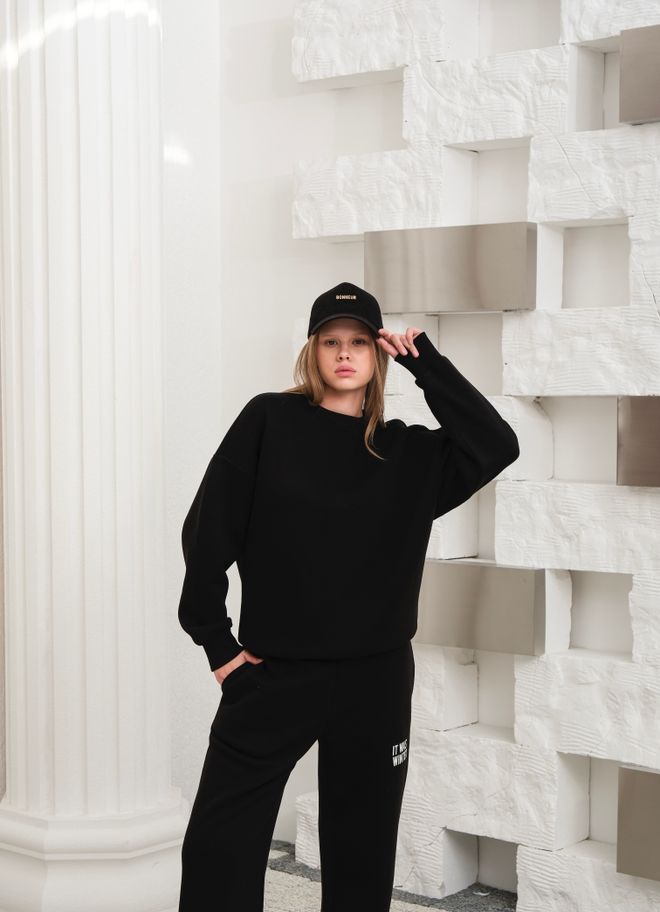 Ouz Fashion Μαύρη Αθλητική Φόρμα Oversized Με Τσέπες Με Κλίση Χονδρικό εμπόριο ενδυμάτων Απλό