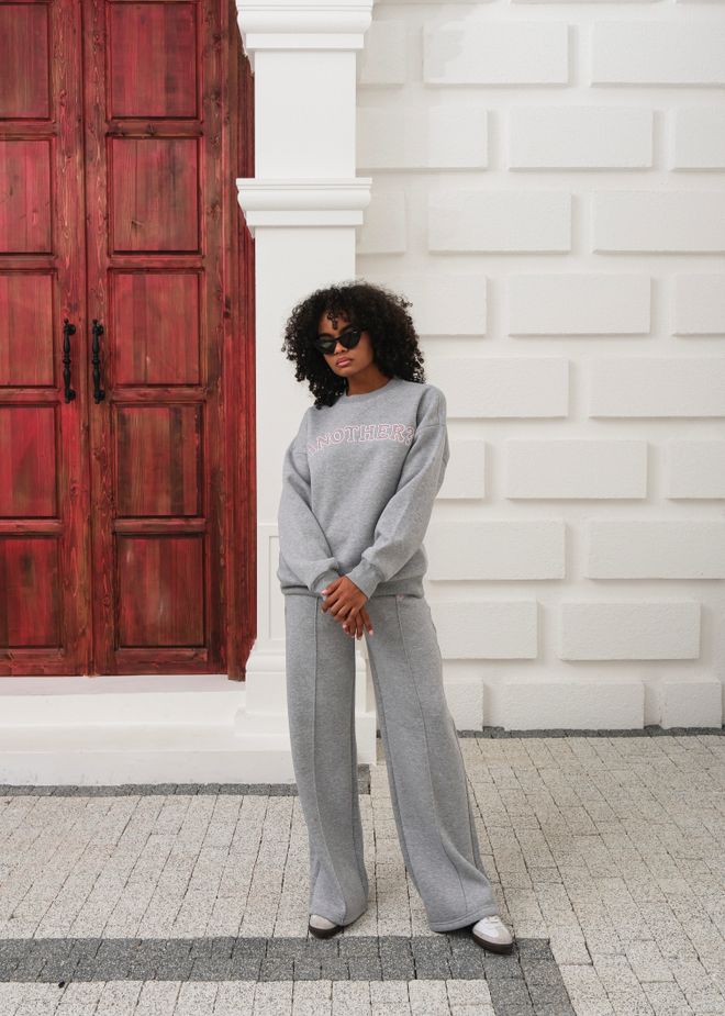 Ouz Fashion Chándal Gris Con Pantalones Palazzo De Pierna Ancha Ropa al por mayor Casual