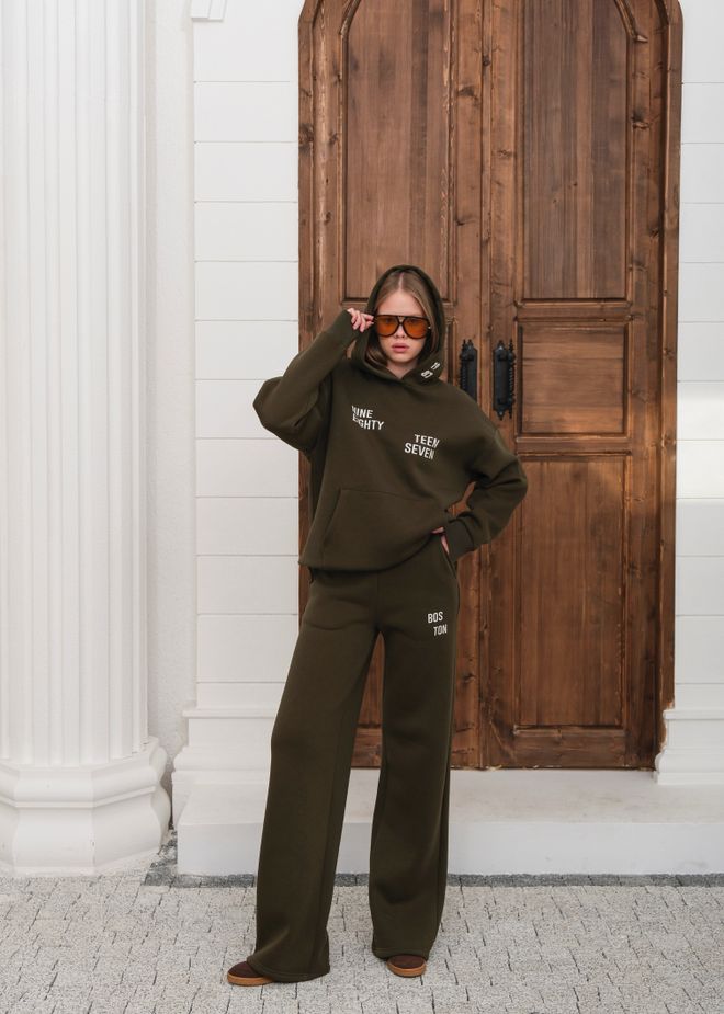 Ouz Fashion Green Oversized Fit Tracksuit With Kangaroo Pocket Wholesale Clothing Spring