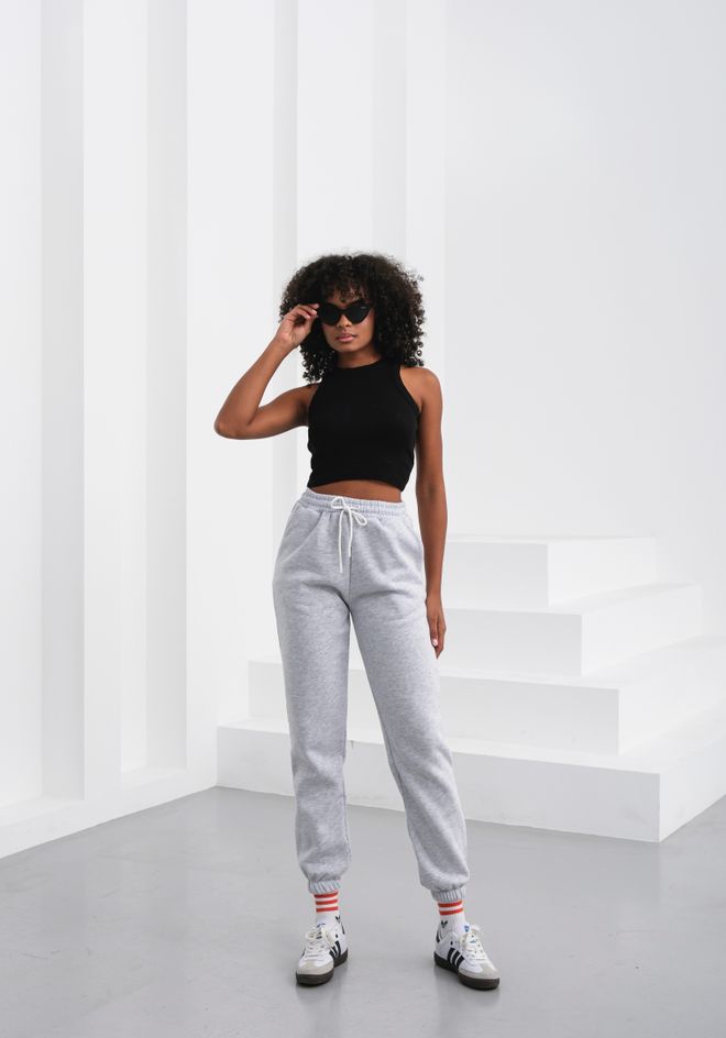 Ouz Fashion Γκρι Τζόγκερ Παντελόνι Με Κορδόνι Και Τσέπες Με Κλίση Χονδρικό εμπόριο ενδυμάτων Casual
