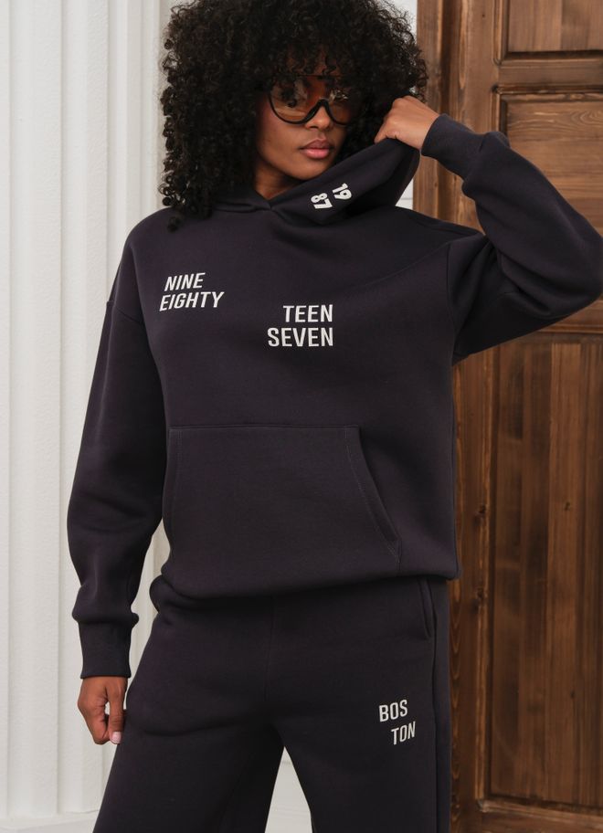 Ouz Fashion Black Casual Sport Tracksuit With Hooded Neck Wholesale Clothing Casual