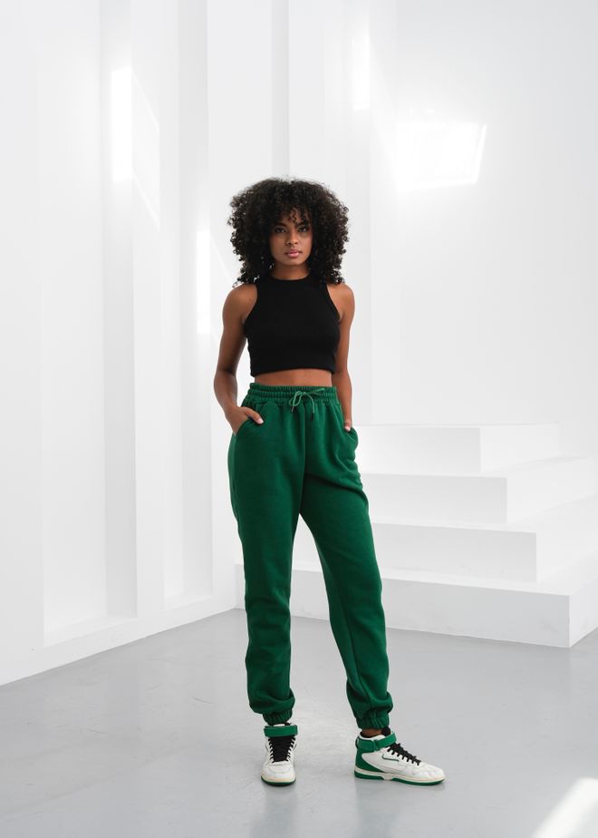 Ouz Fashion Žalios Spalvos Jogger Kelnės Su Baliono Formos Kojomis Didmeninė prekyba drabužiais Kokteilinė
