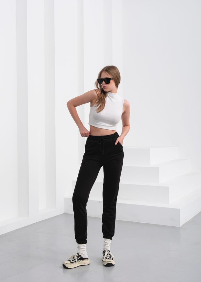 Ouz Fashion Μαύρο Τζόγκερ Παντελόνι Με Κορδόνι Χονδρικό εμπόριο ενδυμάτων Casual
