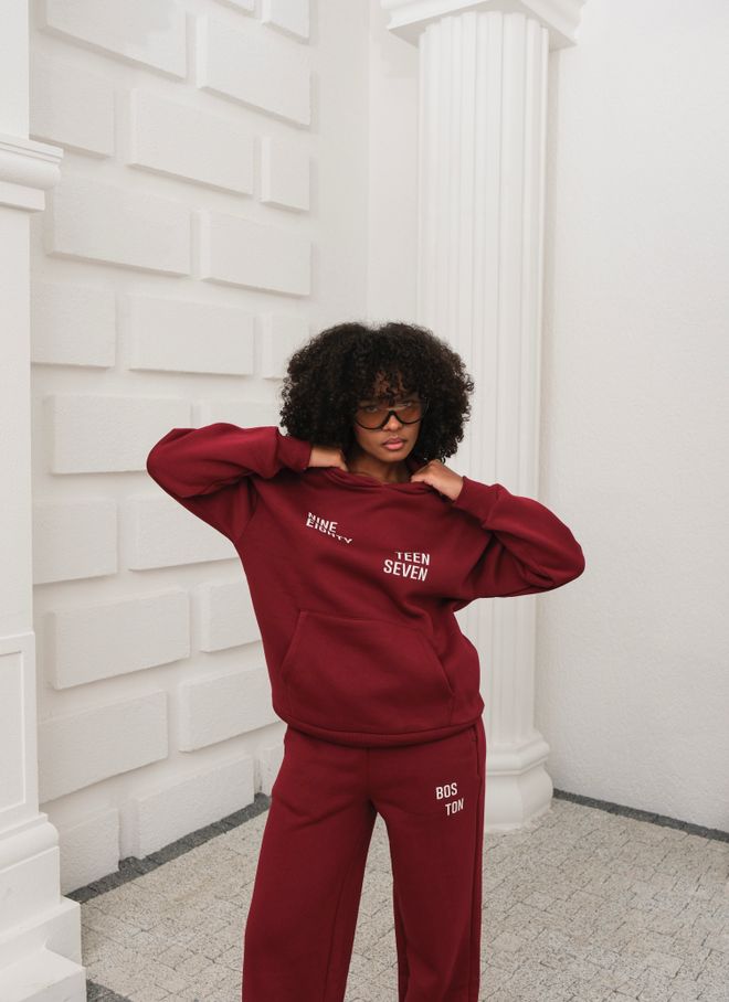 Ouz Fashion Claret Red Tracksuit Oversized Fit Hoodie Palazzo Wholesale Clothing 1