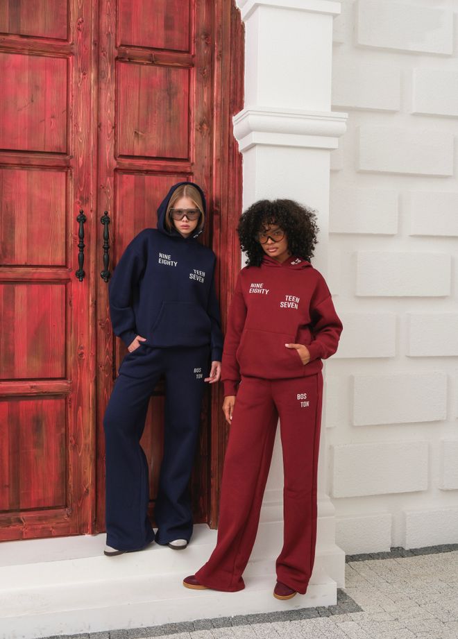 Ouz Fashion Claret Red Tracksuit Oversized Fit Hoodie Palazzo Wholesale Clothing Spring