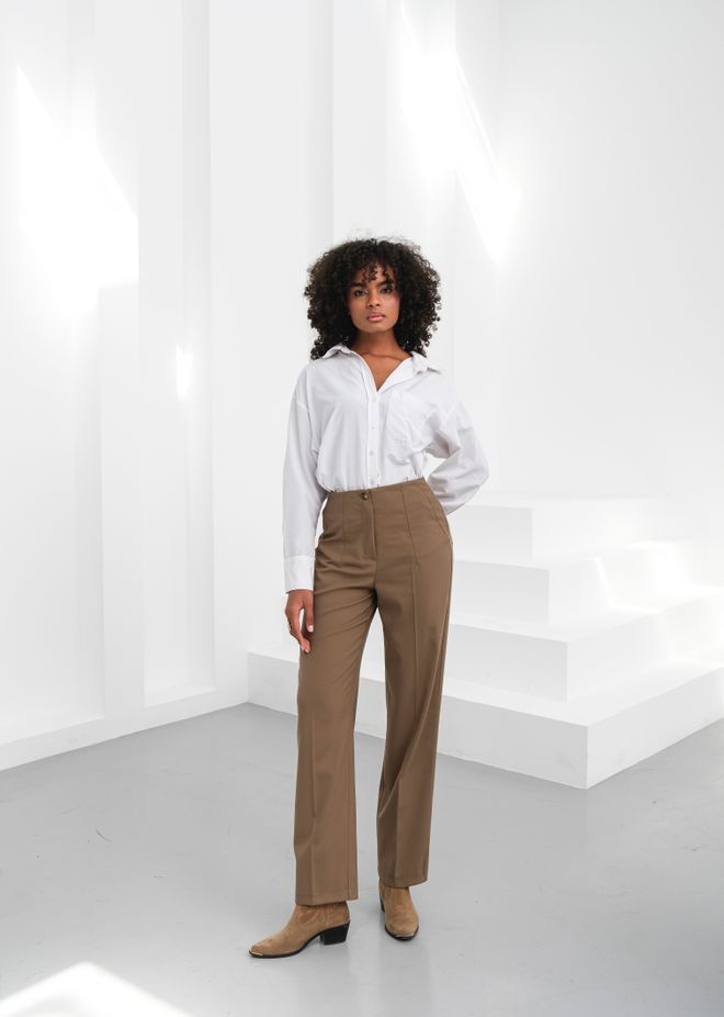 Ouz Fashion Chaki Kelnės Chinos Tiesios Kelnės Aukštas Liemuo Sagos Didmeninė prekyba drabužiais Išleistuvės