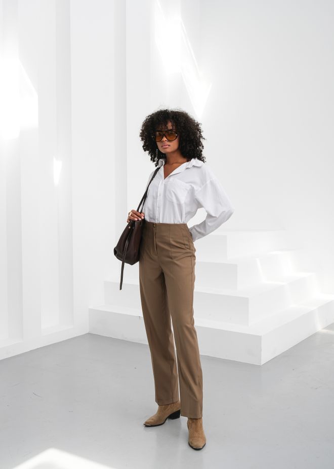 Ouz Fashion Chaki Kelnės Chinos Tiesios Kelnės Aukštas Liemuo Sagos Didmeninė prekyba drabužiais Kokteilinė