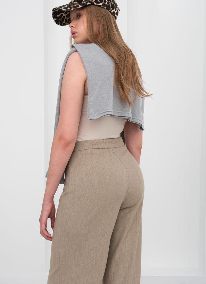 Ouz Fashion Beige Palazzo Pants With Wide Leg And Buttoned Closure Wholesale Clothing Casual