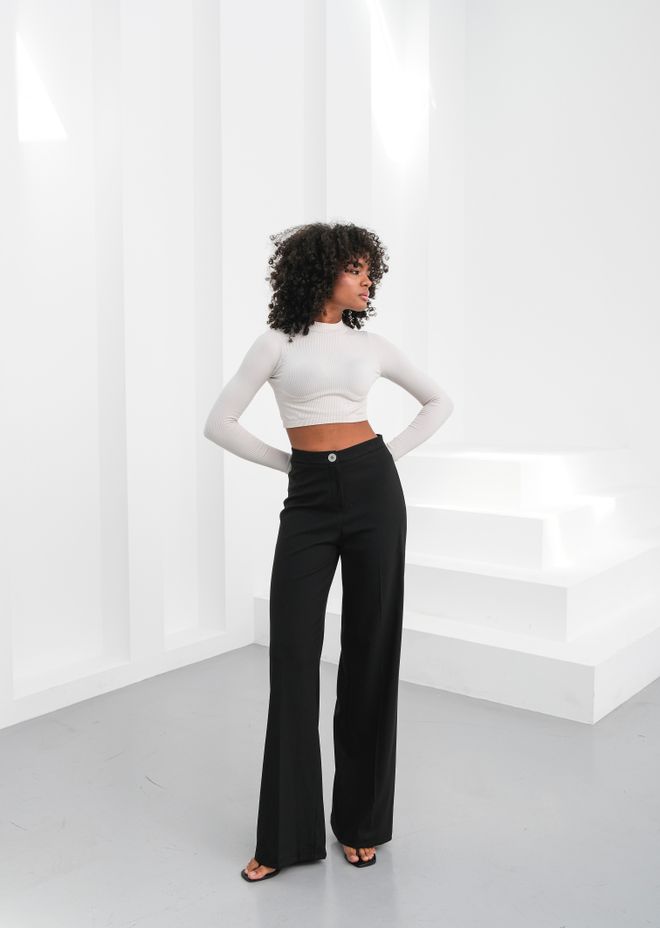 Ouz Fashion Palazzo Trousers White Waist Elastic Metal Button Detached Wholesale Clothing Casual