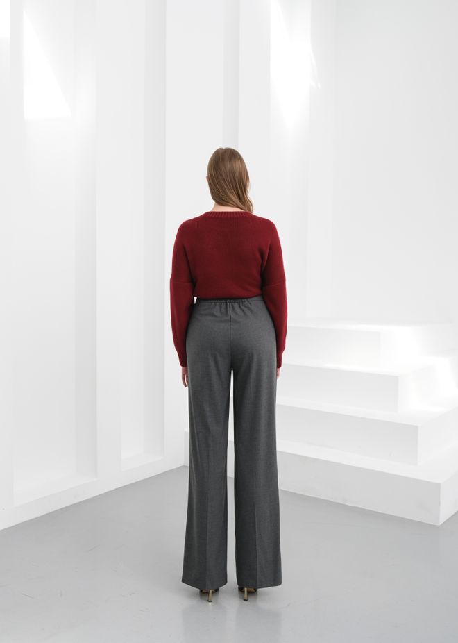 Ouz Fashion Grey Elegant High Waist Palazzo Pants Wholesale Clothing Casual