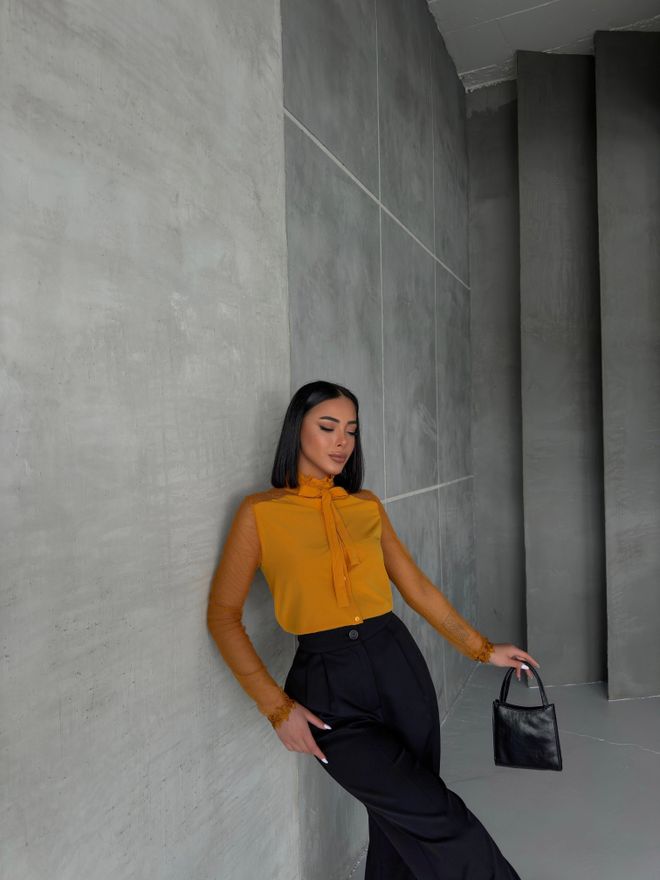 Ouz Fashion Hemd Mit Tülldetail Und Kragen Großhandelskleidung Elegant