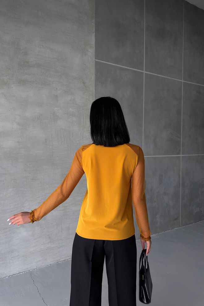 Ouz Fashion Tulle Detail Tied Collar Shirt Wholesale Clothing Elegant