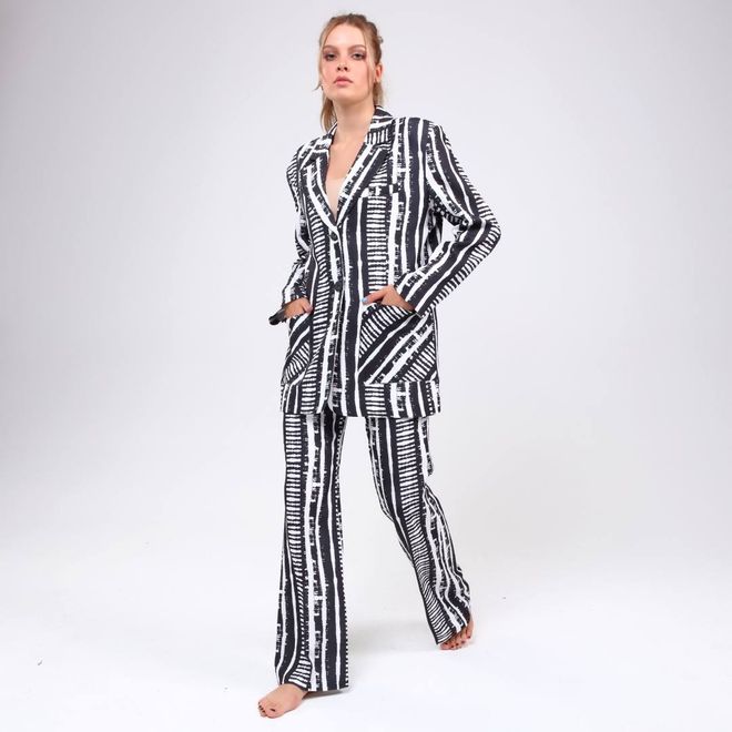 Ouz Fashion Dijital Baskı Çizgili Ceket Toptan Giyim Resmi