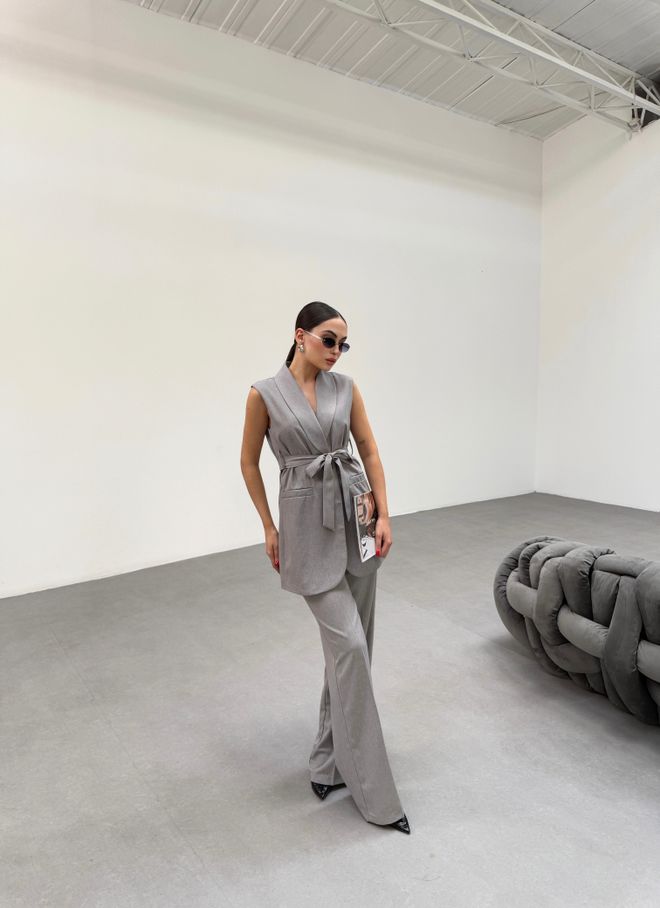 Ouz Fashion Liemenė Kelnės Dvigubas Kombinezonas Pilka Didmeninė prekyba drabužiais Išleistuvės