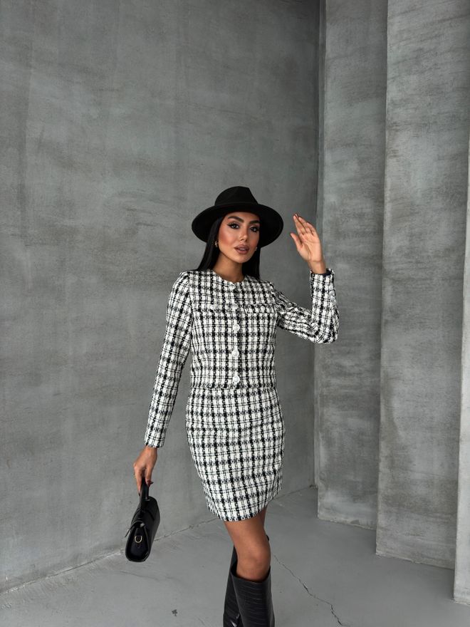 Ouz Fashion Комплект Пола От Сако От Туид С Копчета Дрехи на едро Елегантен